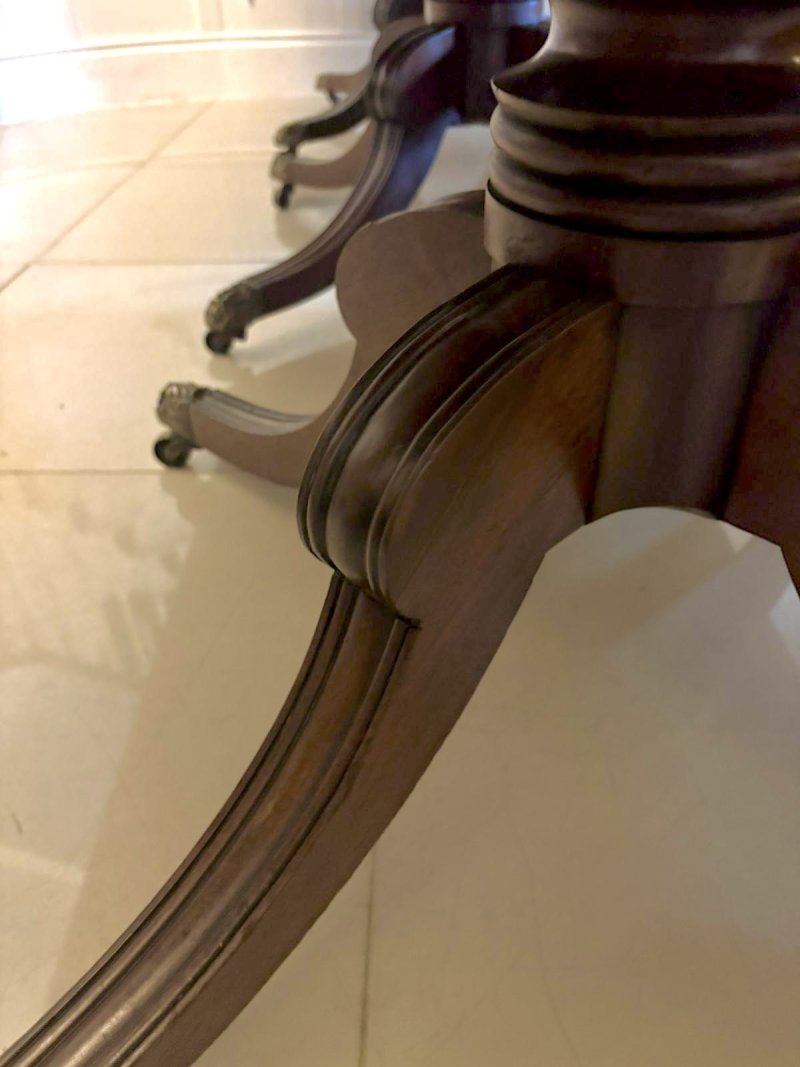 Antique Georgian Three Pillar Mahogany Extending Dining Table 16 Seater - Image 13